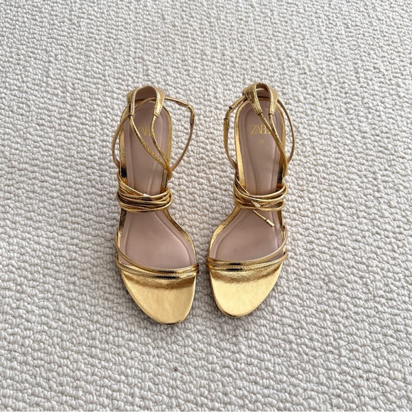 Zara Gold Lace Up Heeled Sandals - Picture 2 of 7